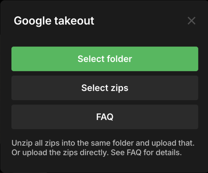 Google Takeout Selection