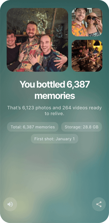 Rewind card showing bottled memories summary